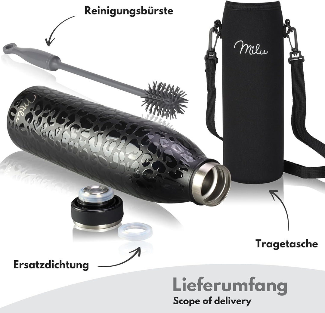 Milu Edelstahl Trinkflasche 350ml, 500ml, 750ml, 1L, 1,5L – Thermosflasche für Kinder Erwachsene aus