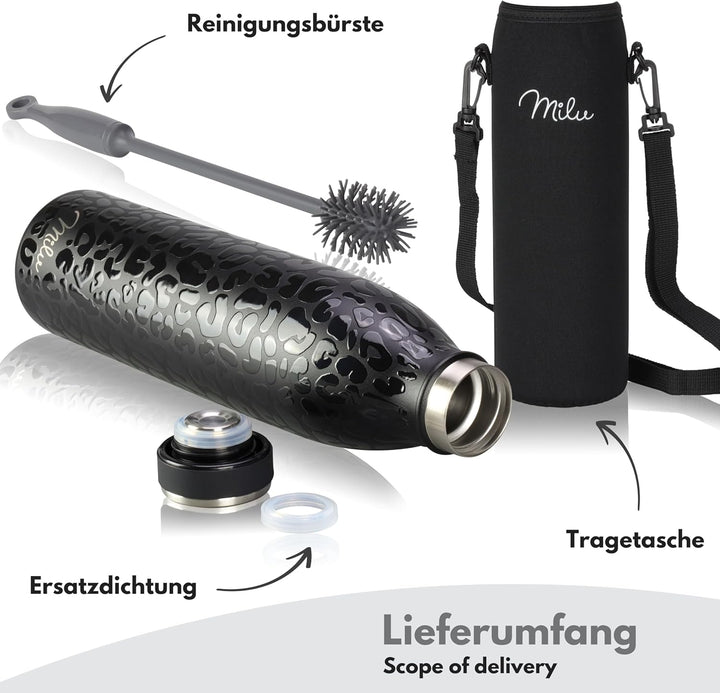 Milu Edelstahl Trinkflasche 350ml, 500ml, 750ml, 1L, 1,5L – Thermosflasche für Kinder Erwachsene aus