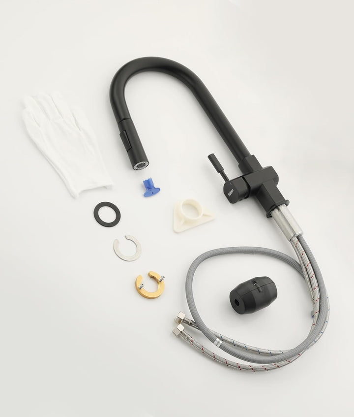 Wasserhahn Küche Schwarz,Hochdruck Küchenarmatur mit Ausziehbar Brause,Armatur Küche 360° Drehbar,Sp