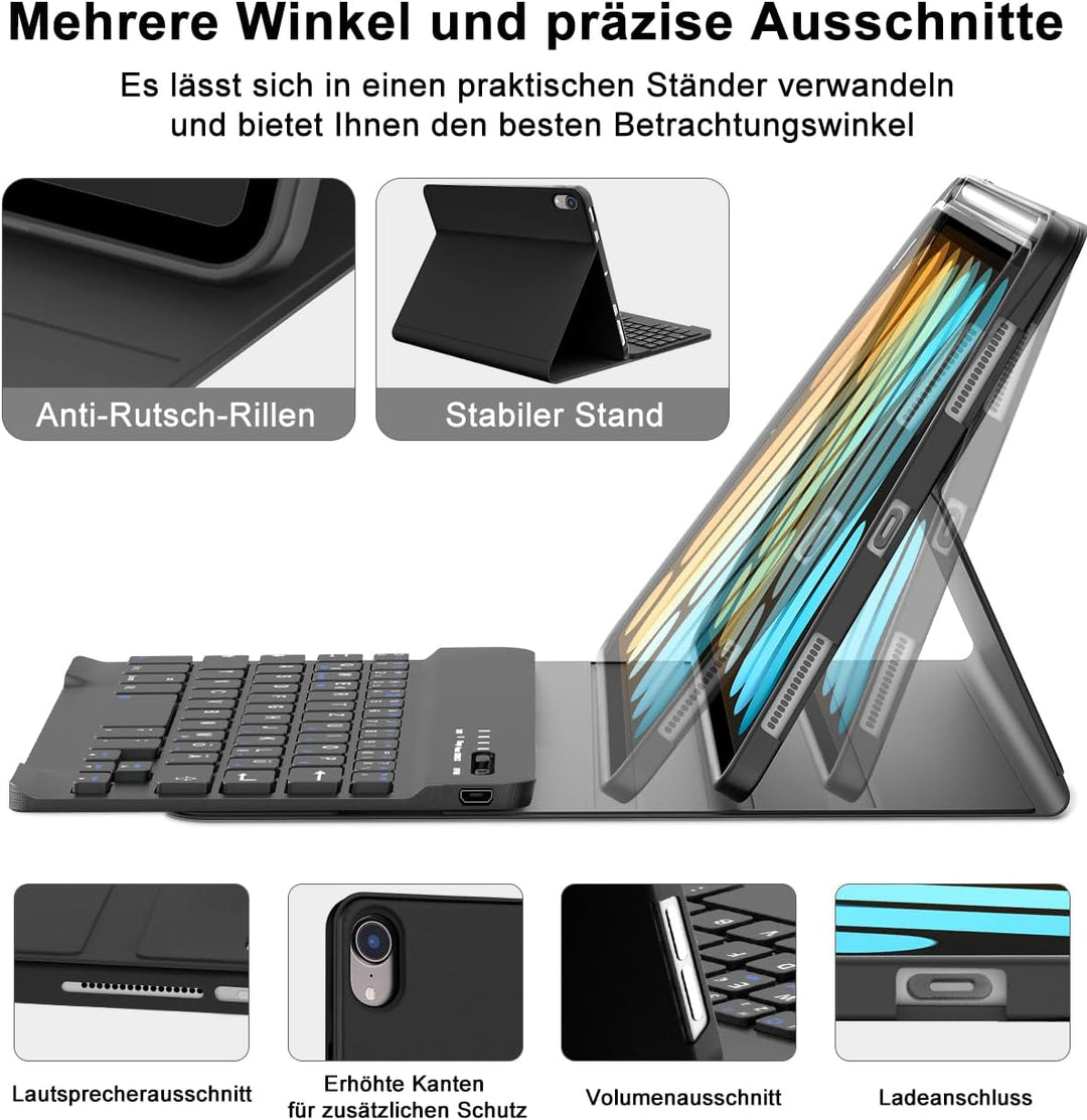 FOGARI Tastatur für iPad mini 7 (A17 Pro) 2024/Mini 6 2021 8.3 Zoll, QWERTZ Deutsches Tastatur Magne