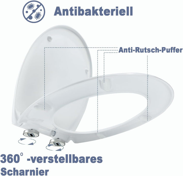 WC-Sitz mit Absenkautomatik & Quick-Release Weiss Oval antibakterieller toilettendeckel aus Urea-Dur