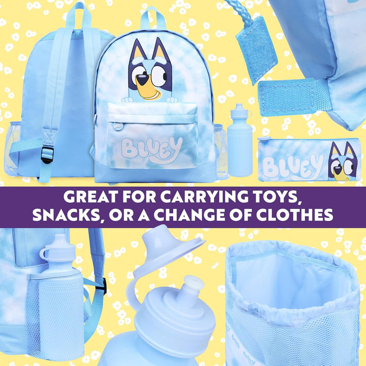 BlueY Rucksack Kinder Set 4 Teilig Trinkflasche Federmäppchen Lunchtasche oder Turnbeutel Kinder für