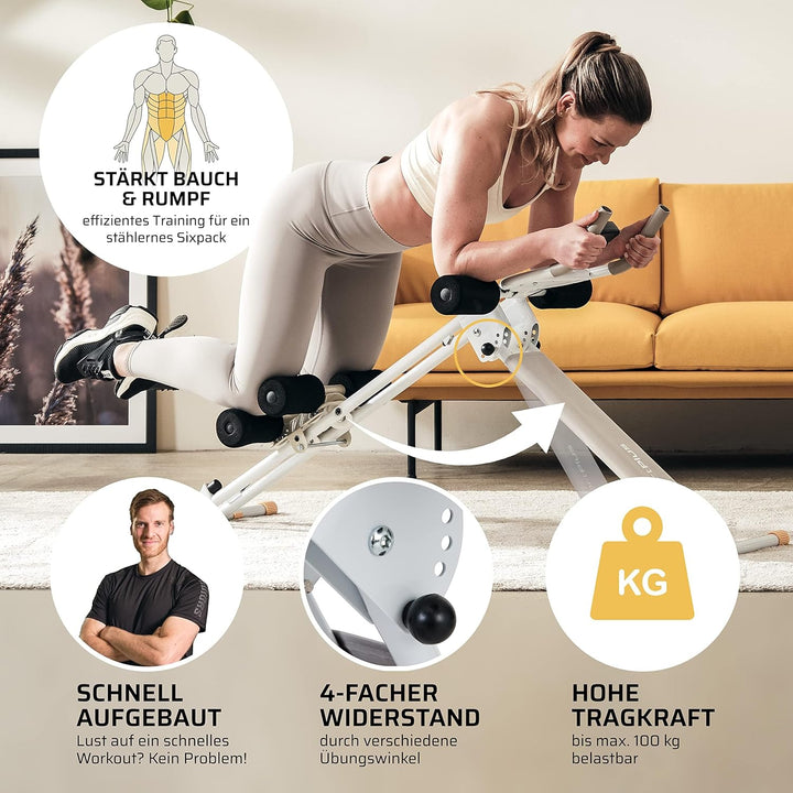 SportPlus Bauchtrainer für zuhause klappbar - Bauchmuskeltrainer, Bauchroller mit 3 oder 4 Trainings