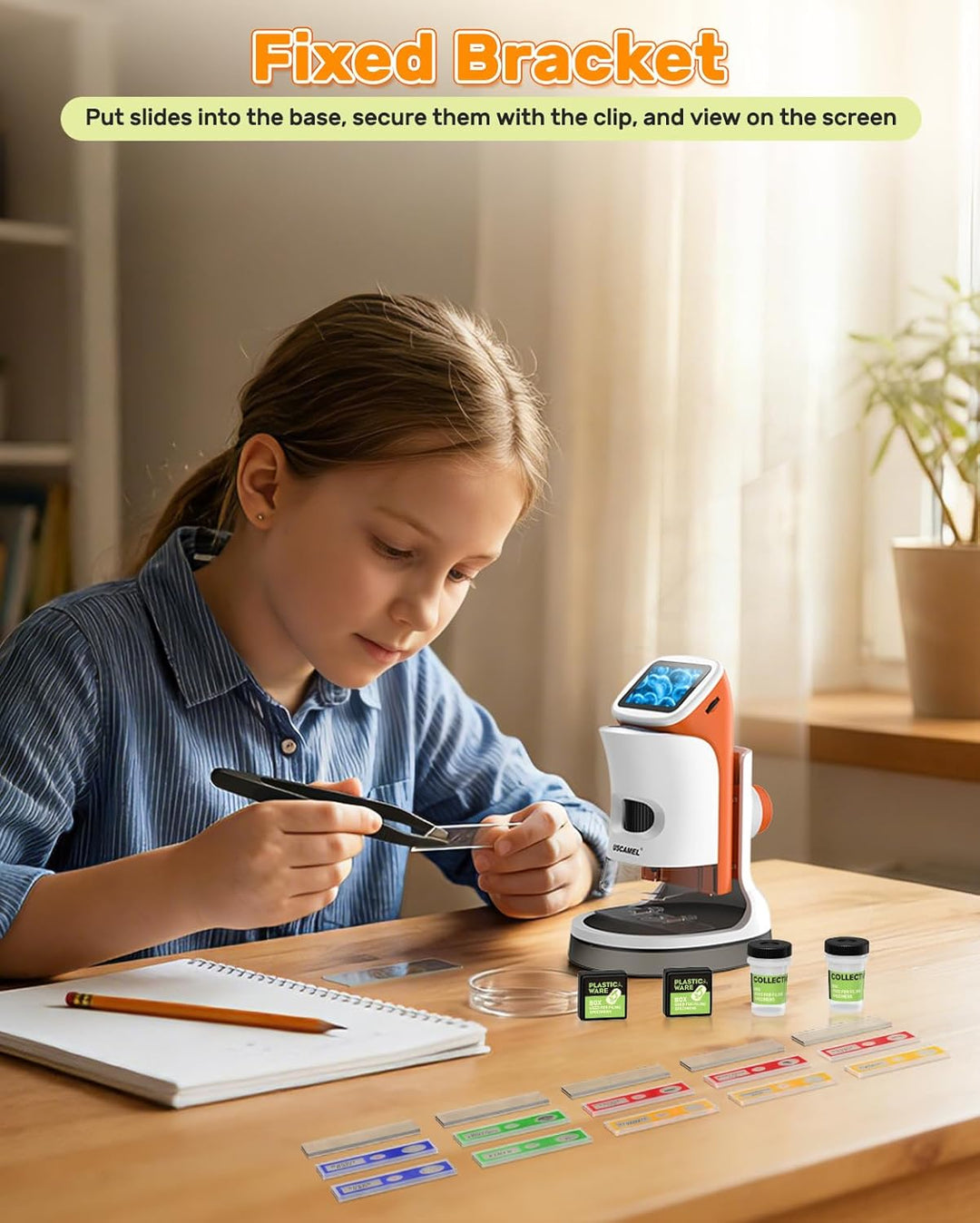 Mikroskop für Kinder mit Stand: Digitales Handmikroskop 100 – 1000 x: LCD-Display 4 K, 2,0 Zoll, USB