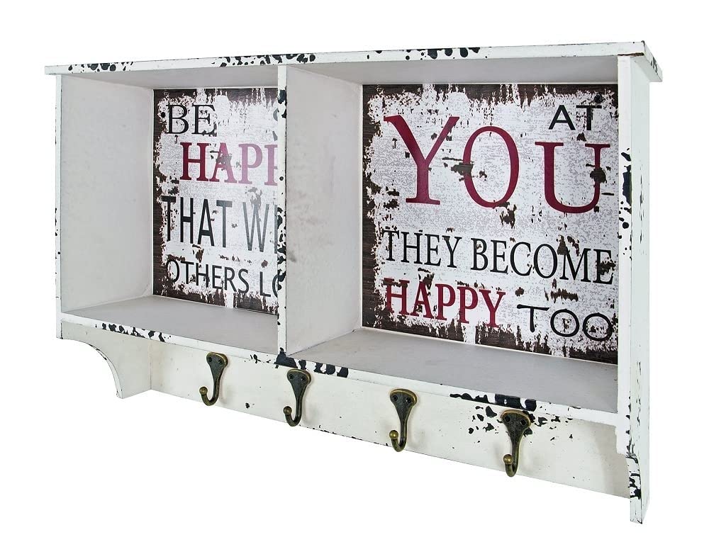 HAKU Möbel Wandgarderobe, MDF, Motiv-vintage, B 65 x T 15 x H 40 cm Motiv-vintage 65 x 15 x 40 cm, M