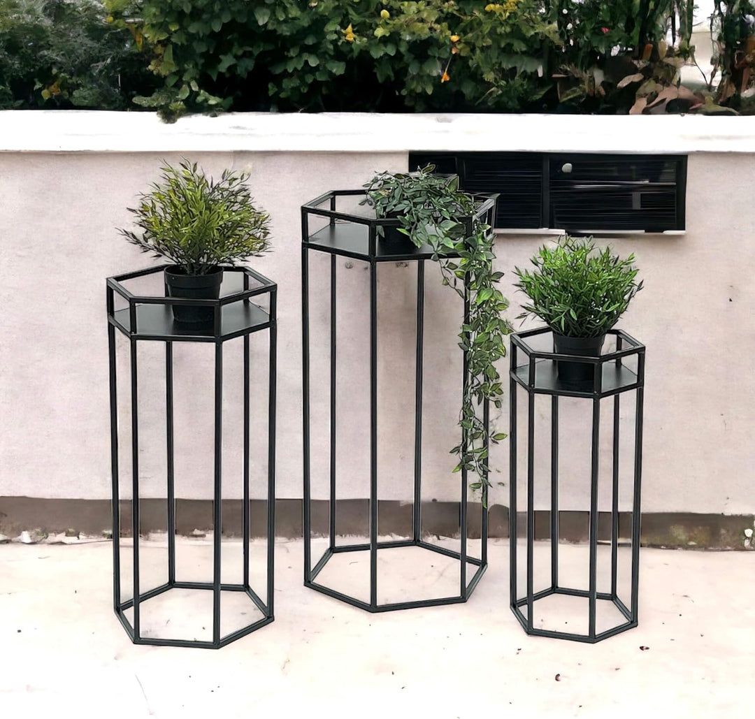 DanDiBo Blumenhocker Metall Schwarz 6eck Blumenständer Beistelltisch 96453 3er Set Pflanzenständer B
