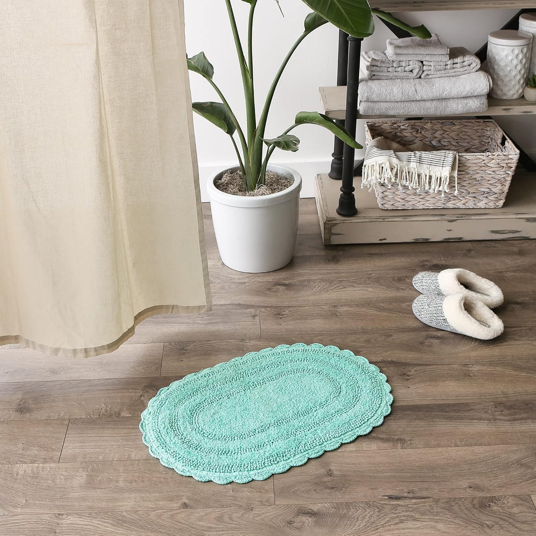DII Crochet Collection Wende-Badematte, klein, oval, 43 x 61 cm, Aqua Small Oval, 17x24" Aqua, Small