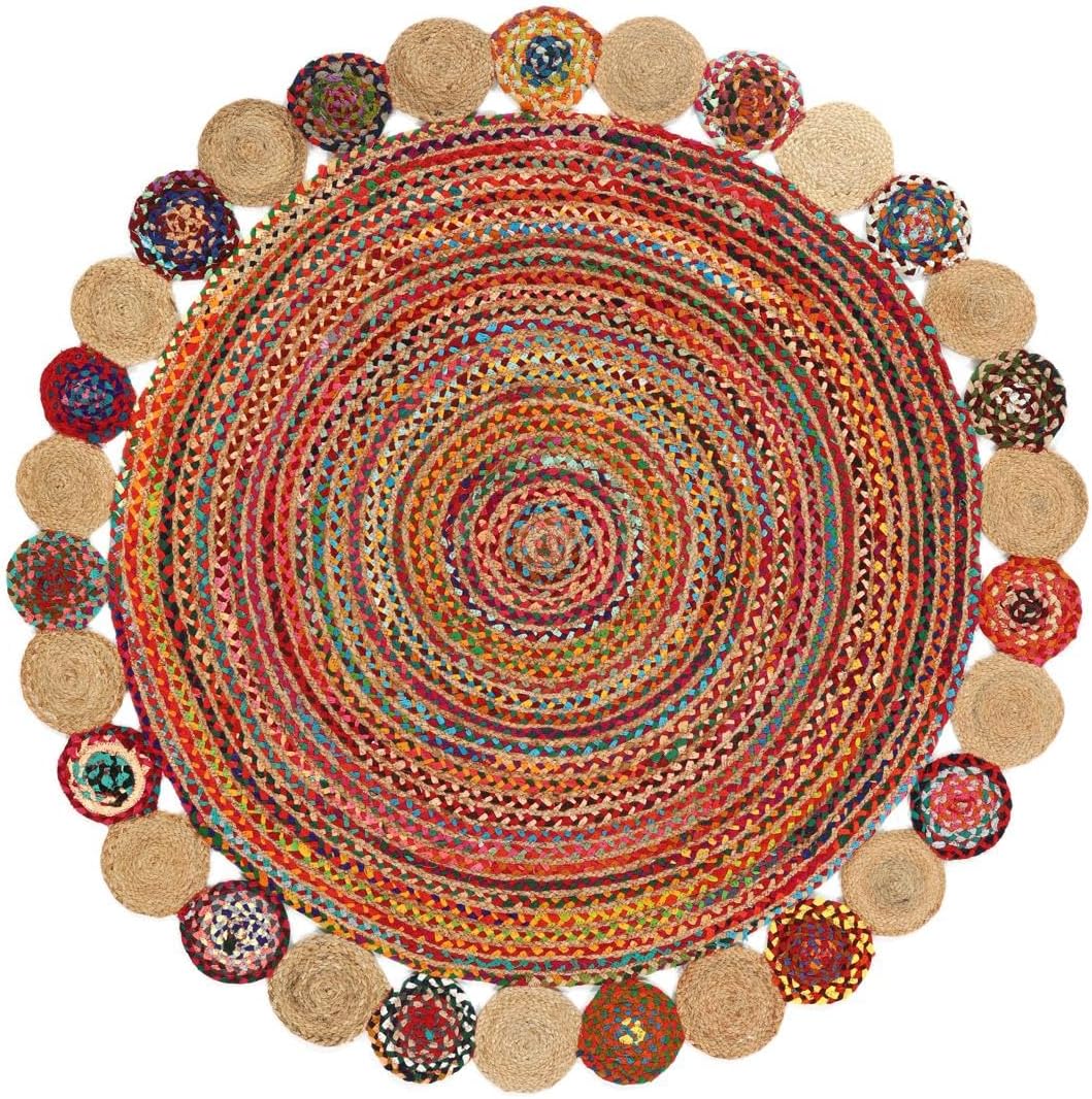 RugVista, Solana Dot Jute, Teppich, Mittelflor, ∅ 200 cm, Rund, Modern, Jute, Flur, Schlafzimmer, Kü