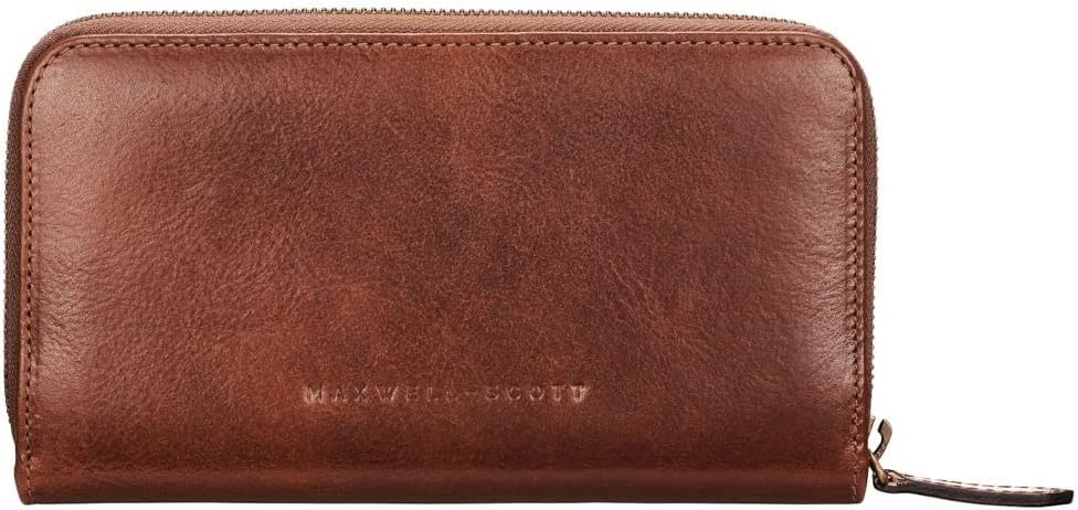Maxwell Scott Italienisches Damen Leder Portemonnaie Giorgia in Cognac Braun, Cognac Braun