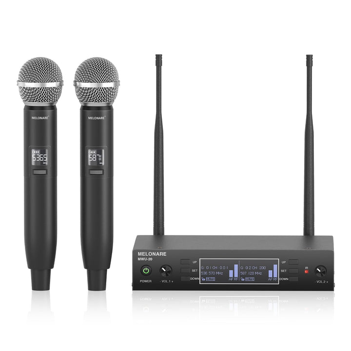 Dual Channel Wireless Microphone System, MELONARE Auto-Scan Professionelles schnurloses dynamisches