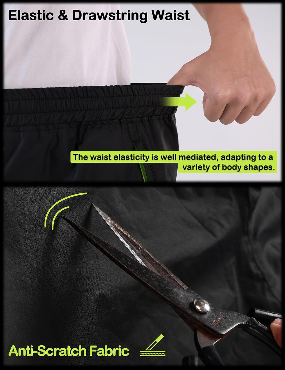 KUTOOK Regenhose Fahrrad Herren Waterproof Rating: 5000mm Atmungsaktiv mit 2 Taschen Wandern Motrrad