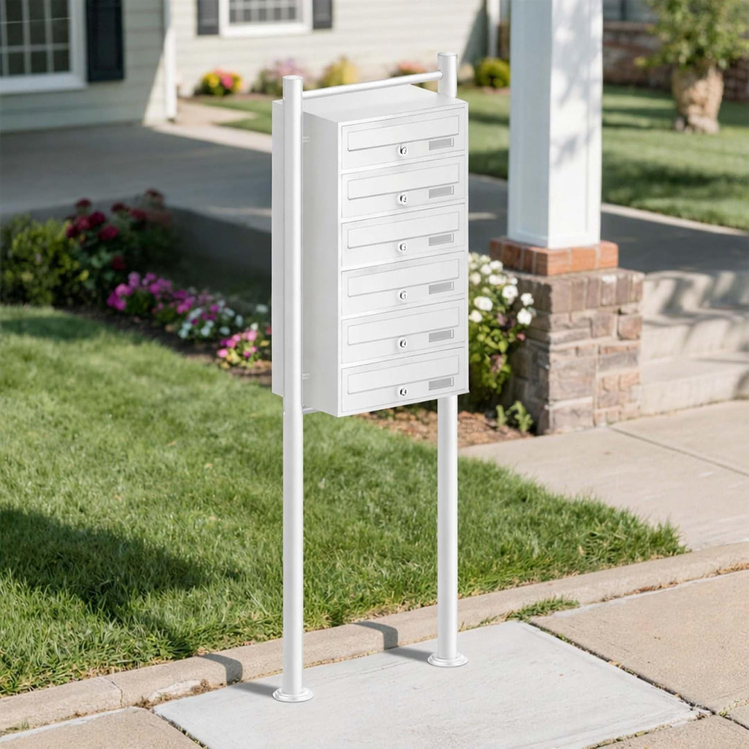 Wiltec 6er Briefkastenanlage weiss 270 x 513 x 1500 mm, Standbriefkasten mit 6 Fächern, Schlüssel un