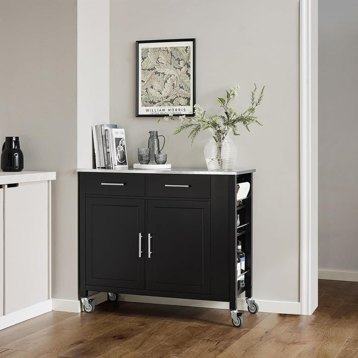 SoBuy Küchenwagen mit Edelstahlplatte Rollwagen mit Seitenregal, Sideboard, Kücheninsel, Küchenschra