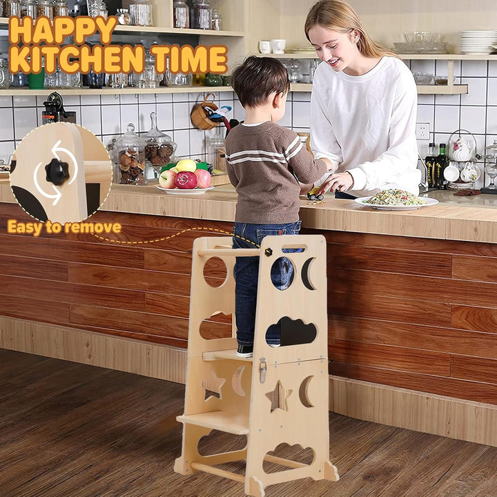 Montessori Lernturm für Kinder, 3 in 1 Learning Tower für Kinder Lernturm Klappbar Tritthocker mit T