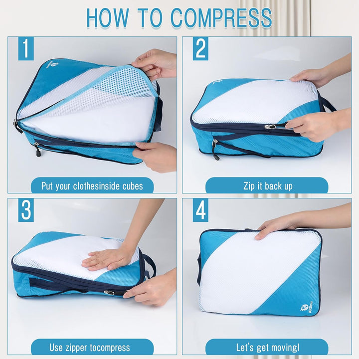 AiQInu Packing Cubes Compression, 5 Stück Packtaschen Kompression Koffer Organizer Set mit Wäschebeu