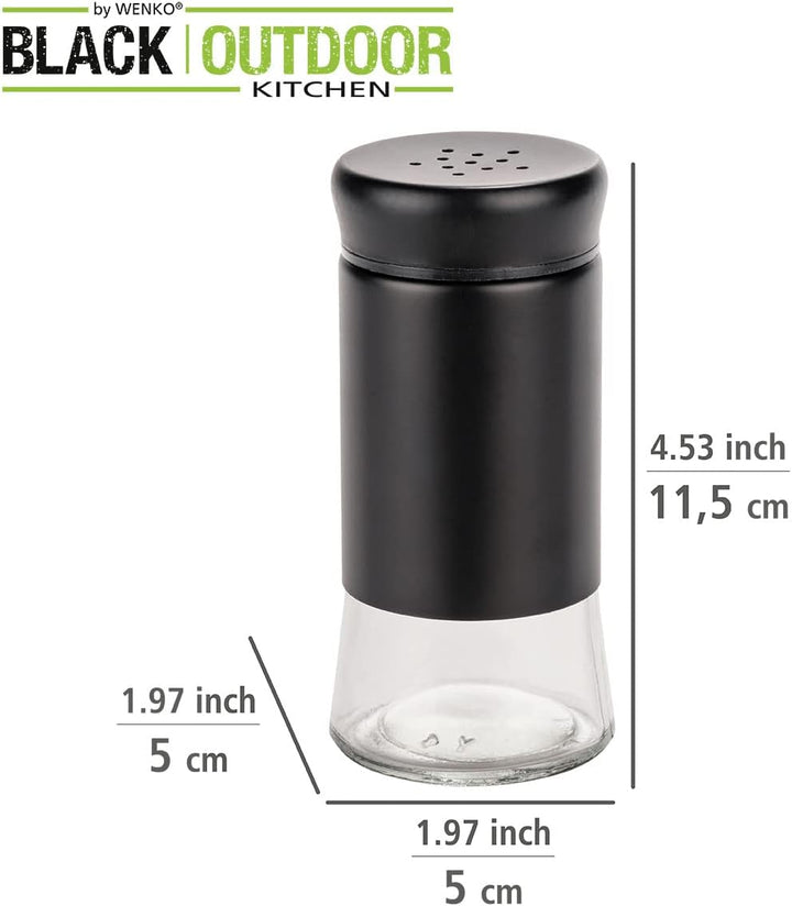 WENKO Glas Gewürzstreuer Boga, Grillzubehör mit 0,14 L, Black Outdoor Kitchen Gewürz-Streuer für Gew