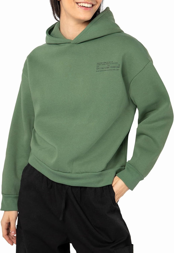 Sublevel Damen Basic Pullover Hoodie mit Mini-Print XS Grün, XS Grün