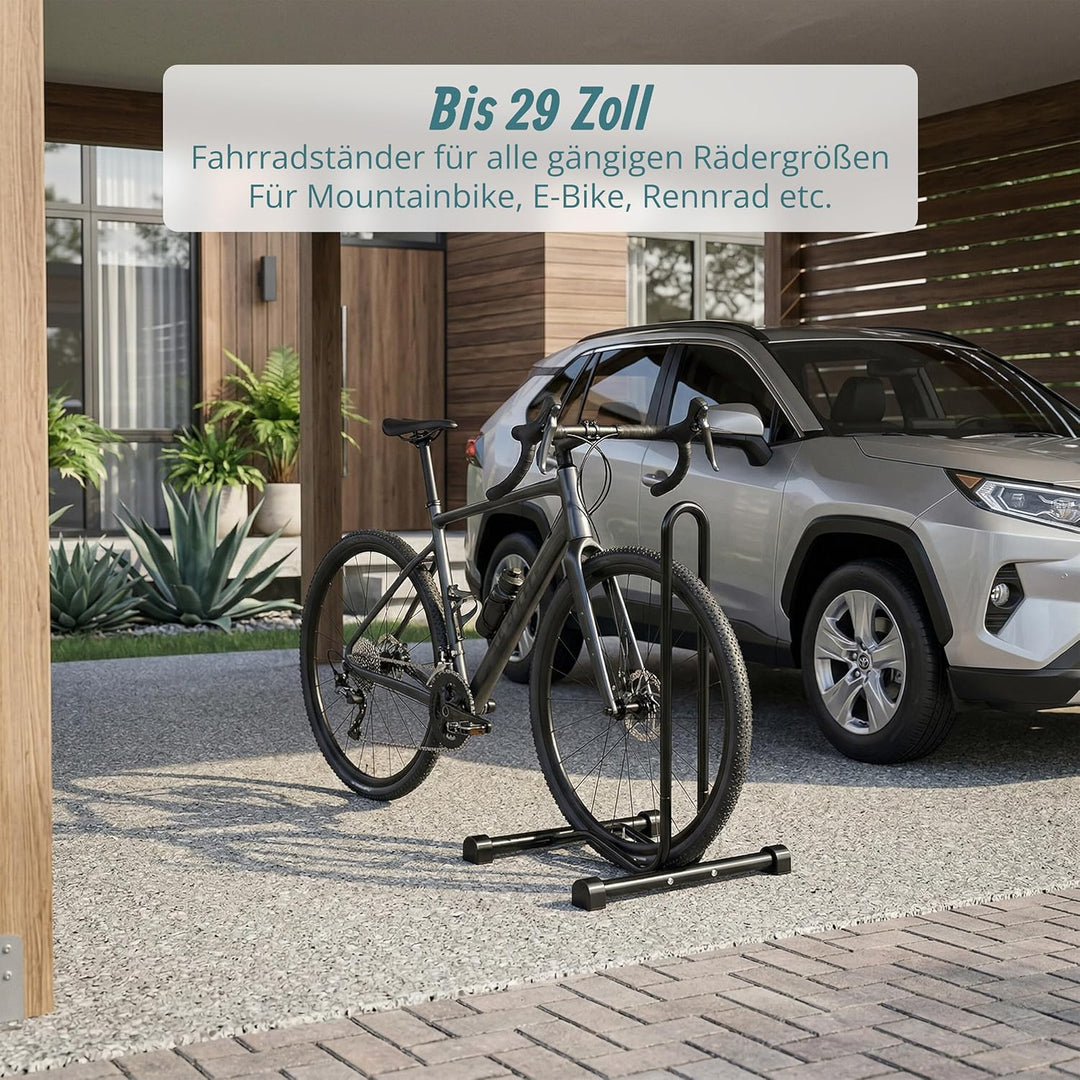 Relaxdays Fahrradständer Boden, Reifenbreite bis 2,5", Fahrrad Ausstellungsständer, Vorder- &amp; Hinter