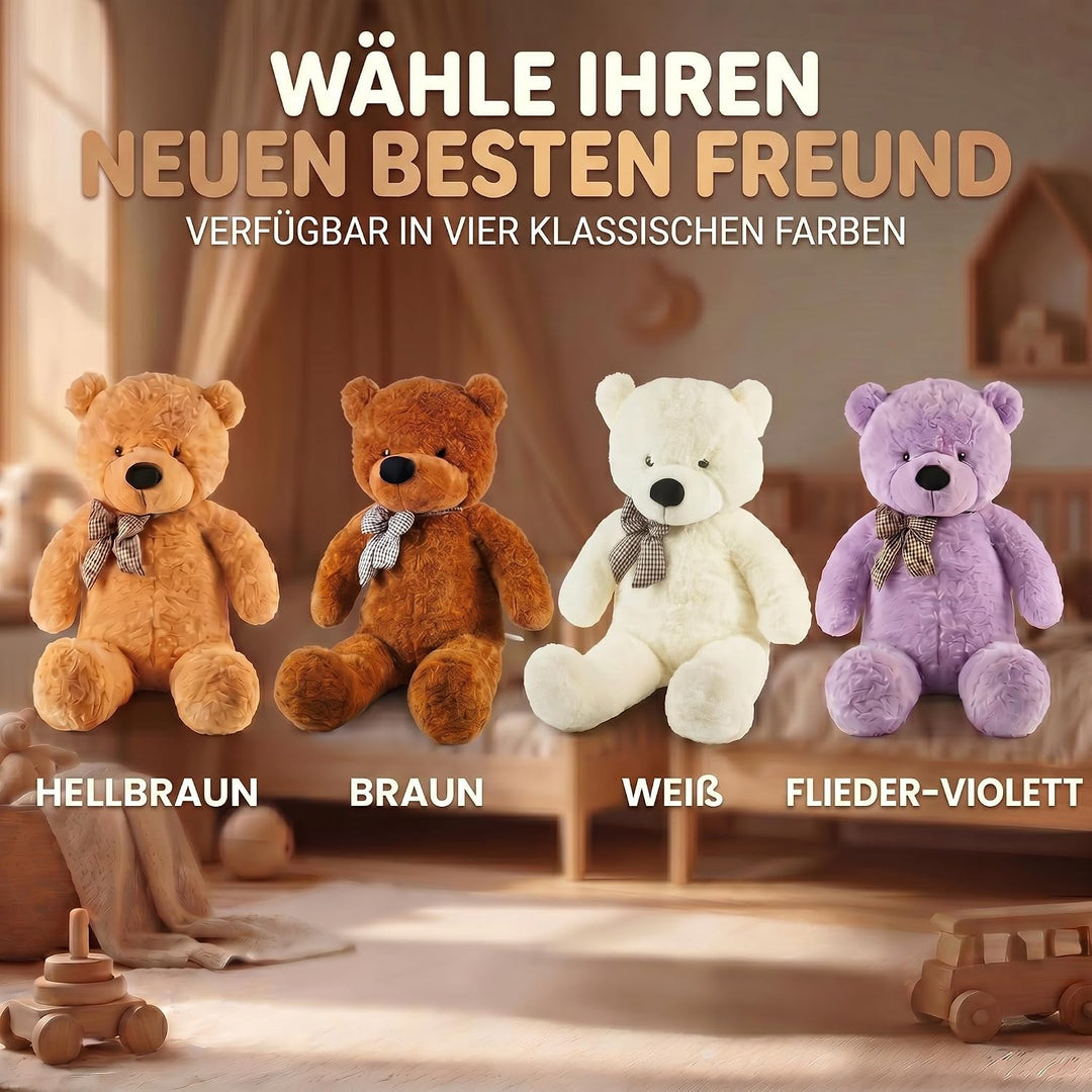 Feluna Riesen Teddybär XXL Kuschelbär 120 cm gross Plüschbär - Original Teddy Bär mit Schleife Hellb