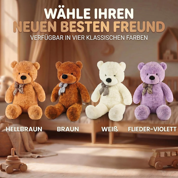 Feluna Riesen Teddybär XXL Kuschelbär 120 cm gross Plüschbär - Original Teddy Bär mit Schleife Hellb