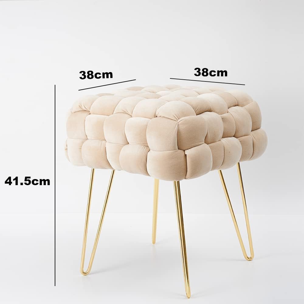 Zedelmaier Moderner Velvet Kosmetik Hocker, Quadratisch Ottoman-Fusshockermit goldfarbenen Metallbei