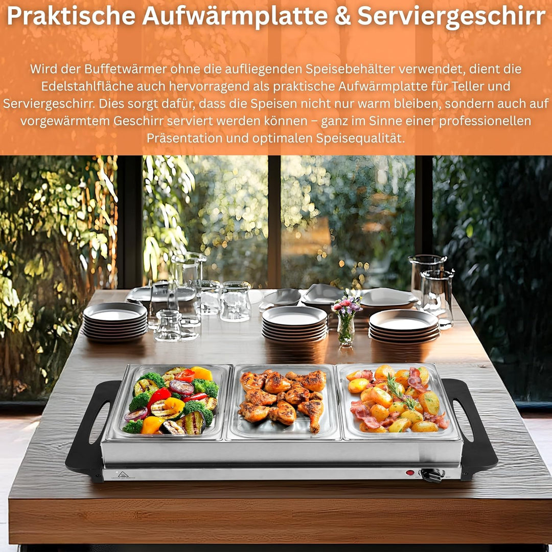Buffetwärmer | Warmhalteplatte | Speisewärmer | 300 Watt | 4 Speisebehälter | Buffet Wärmer | Speise