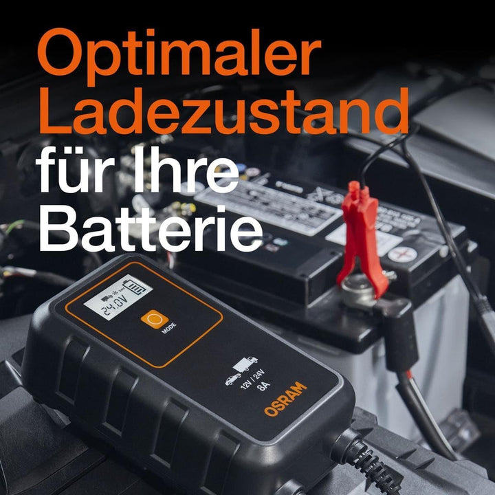 OSRAM BATTERYcharge 908, KFZ-Batteriewartungsgerät 12V & 24V, mobiles KFZ Batterieladegerät für PKW,