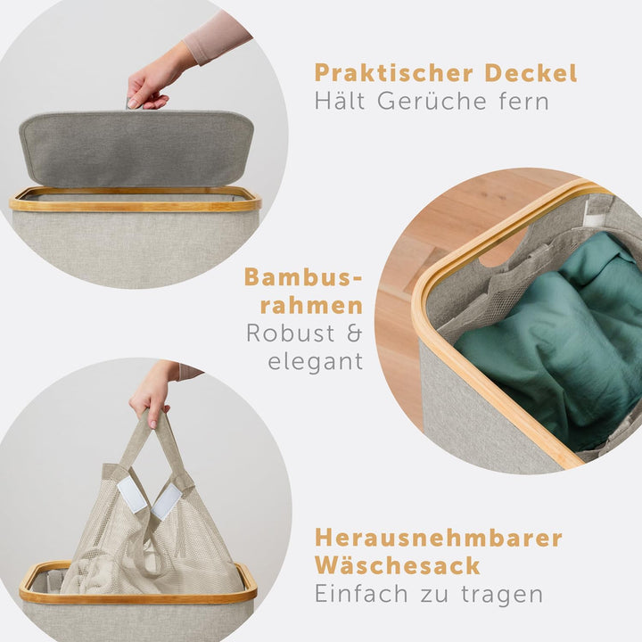 Blumtal Wäschekorb 100L - Wäschesammler mit herausnehmbarem Wäschesack - Wäschekorb schmal - laundry