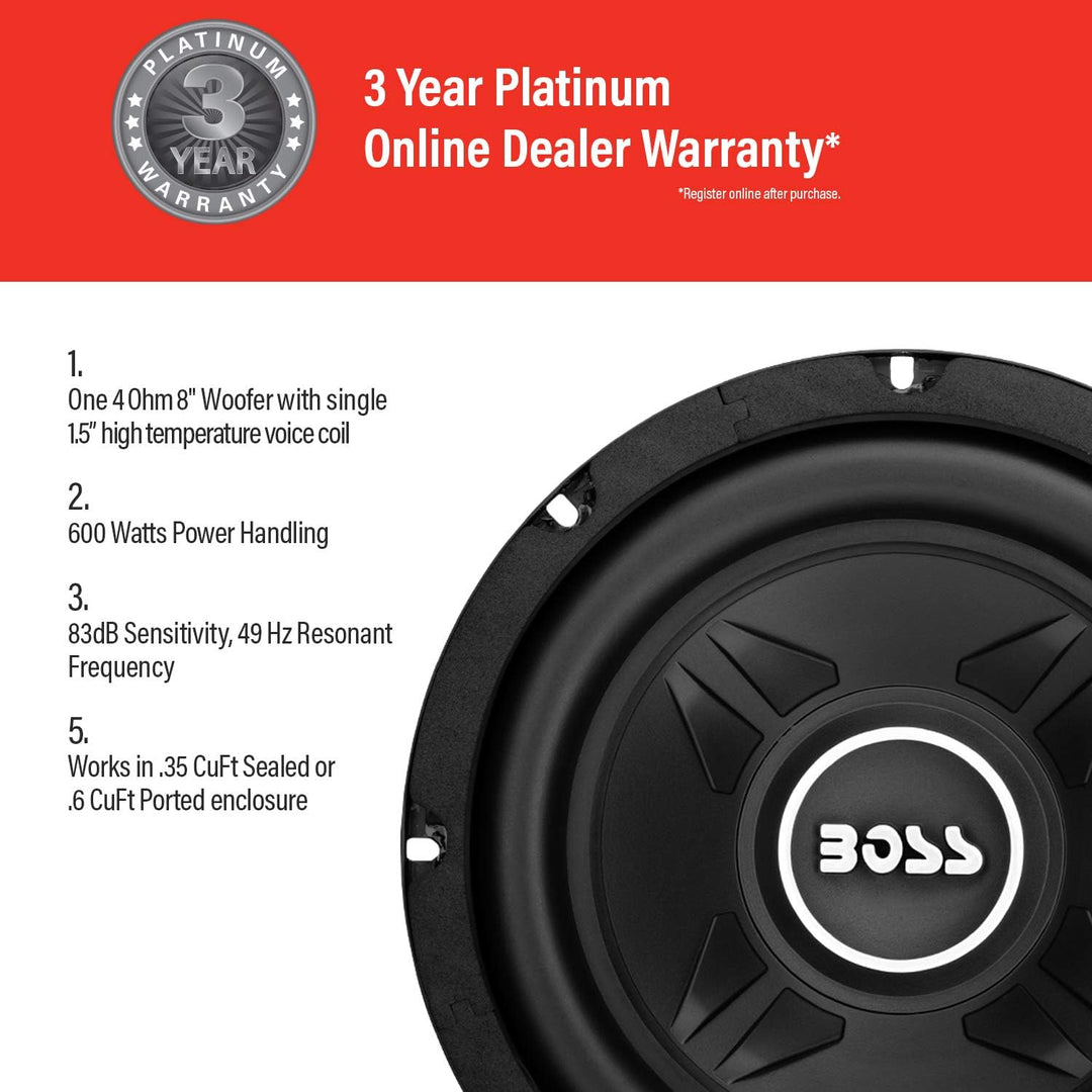 BOSS AUDIO CXX8 Chaos Exxtrem Subwoofer 600 Watt (8 Zoll) 8 Zoll SVC, 8 Zoll SVC
