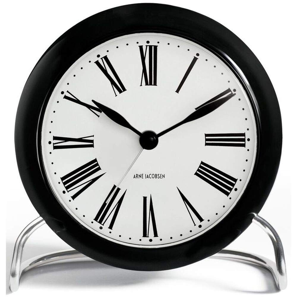 Rosendahl 43671 Arne Jacobsen Roman Tischuhr mit Alarm, Ø 11 cm, Schwarz/ Weiss