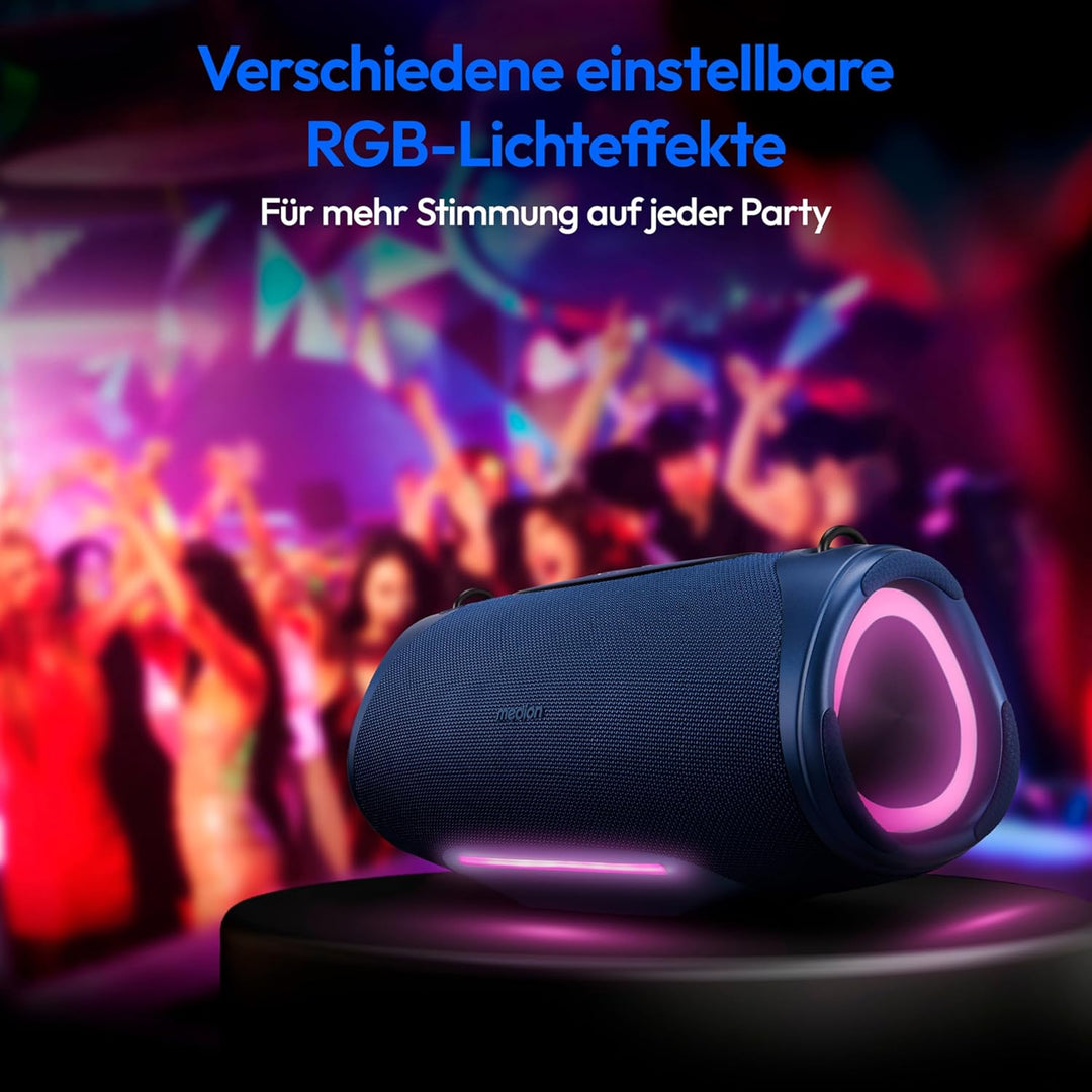 MEDION P61762 tragbarer Bluetooth Lautsprecher (Akku, Bass Boost, Musikbox, RGB Lichteffekte, IPX7 W