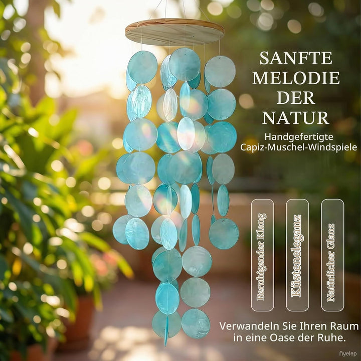 Muschel Windspiel aus echten Capiz Muscheln, Boho Deko Hängend für Balkon Garten Terrasse, 45 cm Win