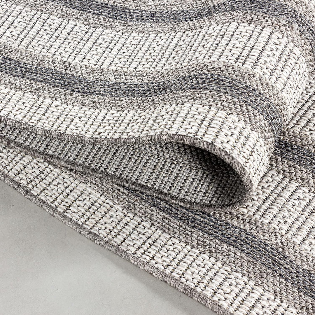In- &amp; Outdoor Teppich Robuster, Modern Bordüre Design, Rechteckig, Creme und Grau Farbe, Flachgewebe