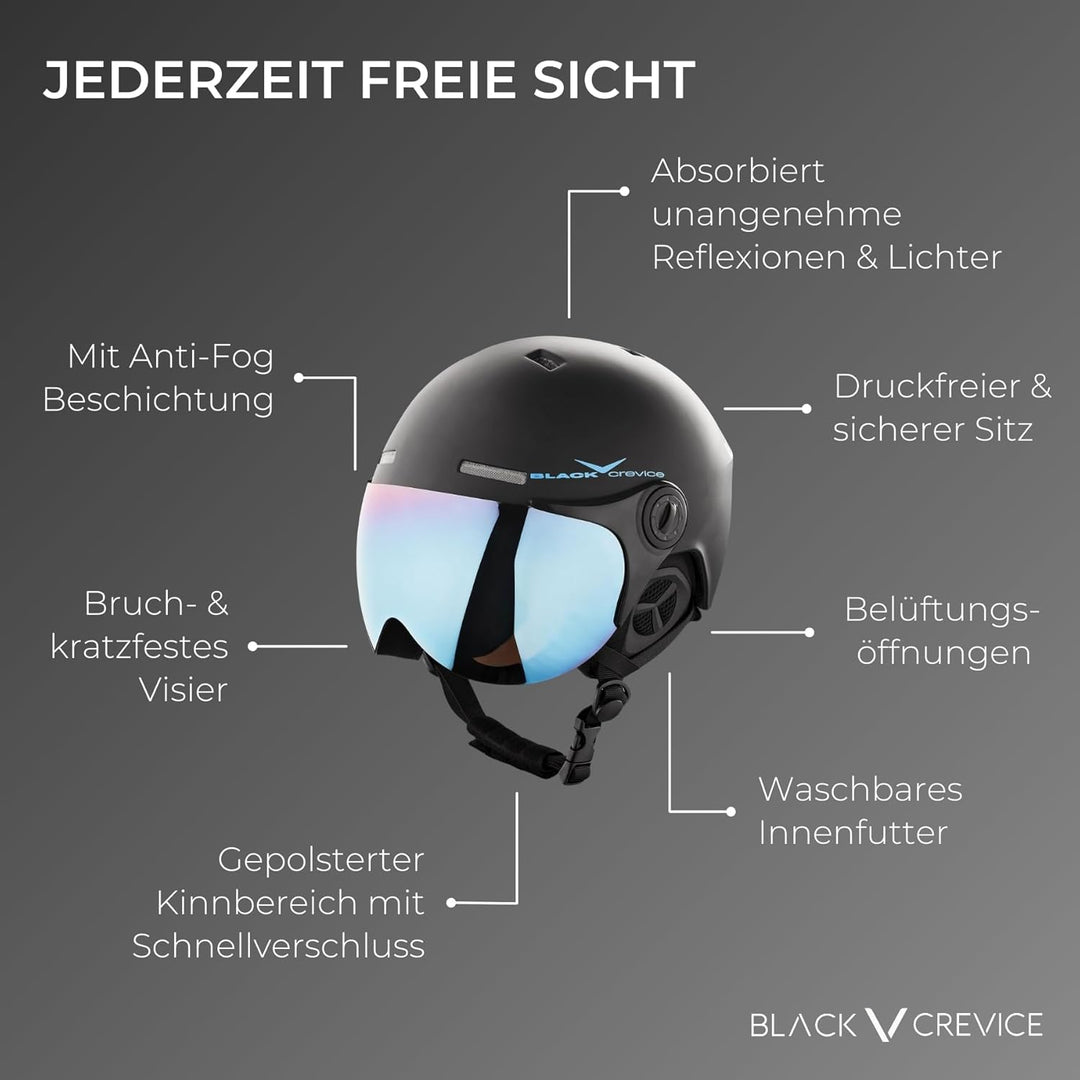 Black Crevice Skihelm Saalbach I Skihelm mit Visier im Pilotenstyle I Skihelm Herren & Damen inkl. S