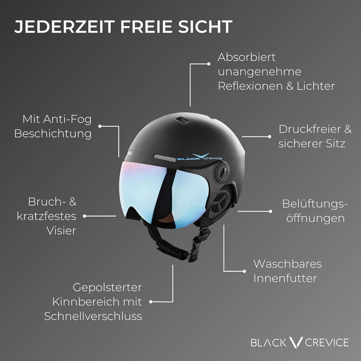 Black Crevice Skihelm Saalbach I Skihelm mit Visier im Pilotenstyle I Skihelm Herren & Damen inkl. S