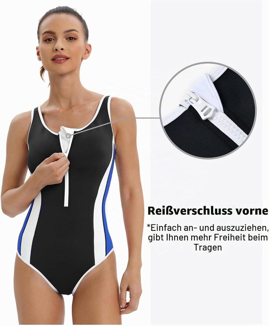 Damen Sport Badeanzug Racerback Schwarz Sport Bademode 38 Blau/Schwarz, 38 Blau/Schwarz