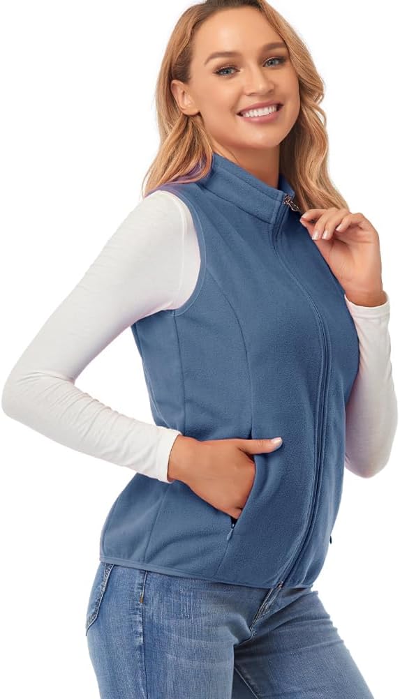 fuinloth Fleece Weste für Damen, Leicht Ärmellose Standkragen mit Reissverschlusstaschen, XS Aschenb