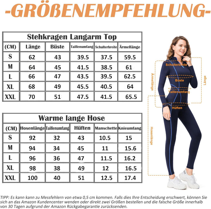 TBoonor Thermounterwäsche Damen mit Winddichter Stehkragen, Thermowäsche Set Thermo Unterwäsche Skiu