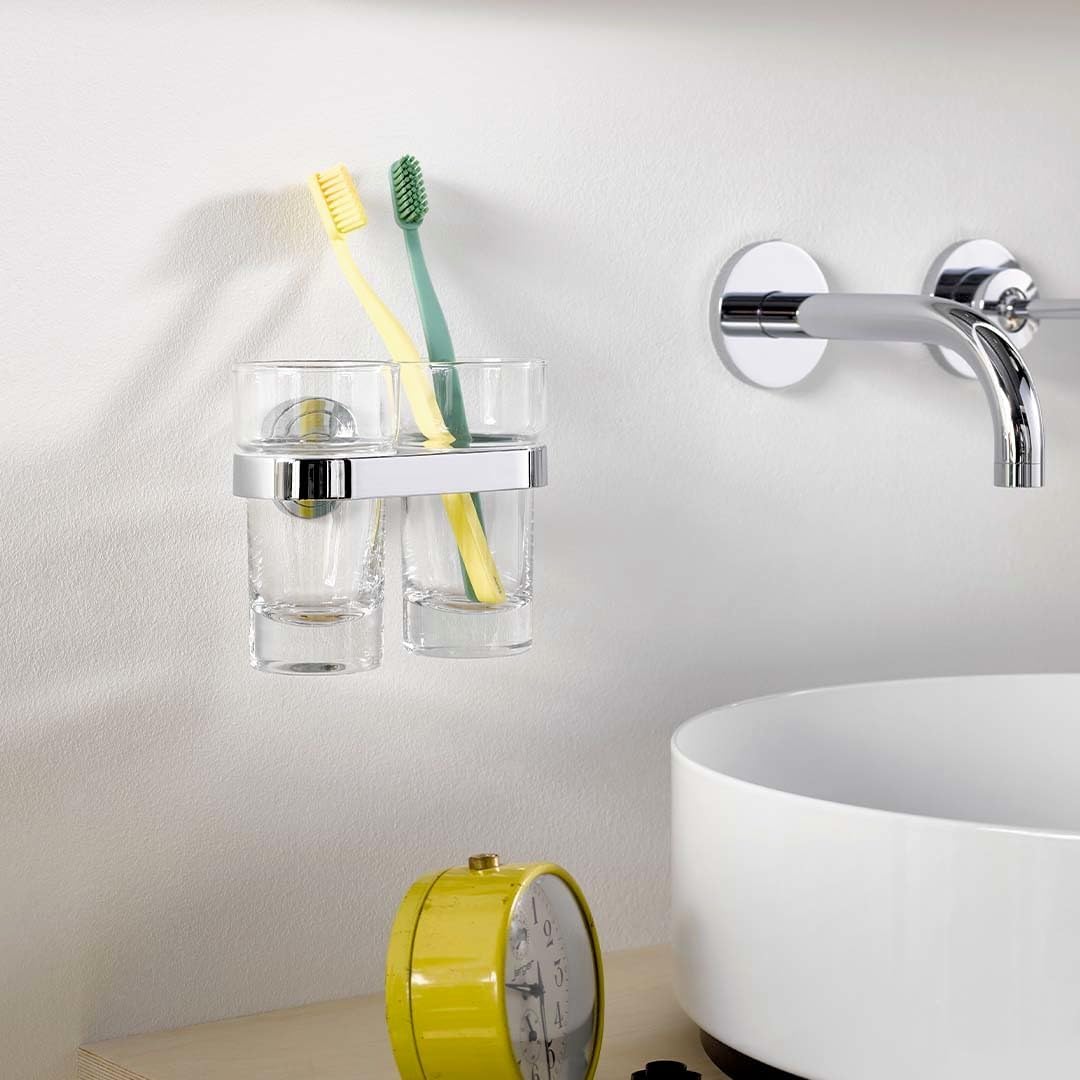 Emco Polo Glashalter mit 1 Glas, eleganter Zahnbürstenhalter zur Wandmontage, hochwertiger Zahnputzb