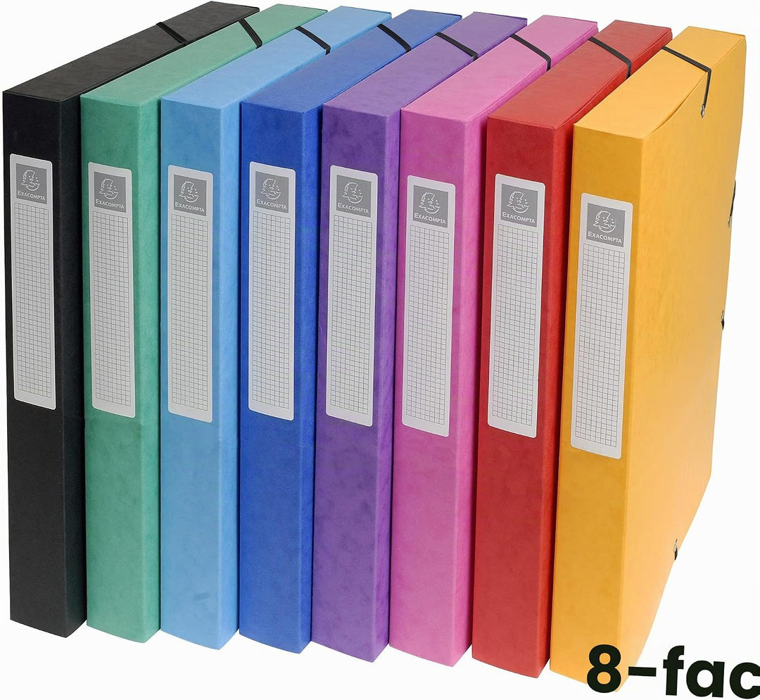 Exacompta 50300E 8er Pack Premium Sammelboxen aufgebaut mit Gummizug 25 mm breit aus extra starkem C