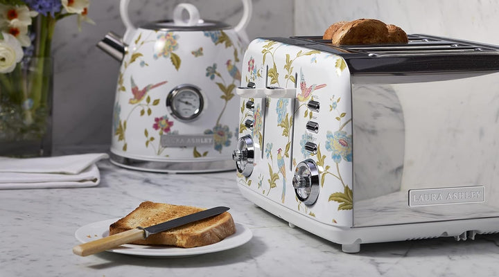 VQ Laura Ashley 4-Scheiben-Toaster mit einstellbaren Heiz-, Auftau- und Aufwärmmodi - Edelstahl Vint