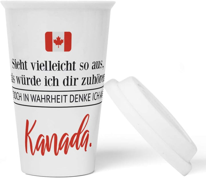 JUNIWORDS To-Go Becher mit Deckel, Sieht vielleicht so aus, als würde ich dir zuhören. Doch in Wahrh