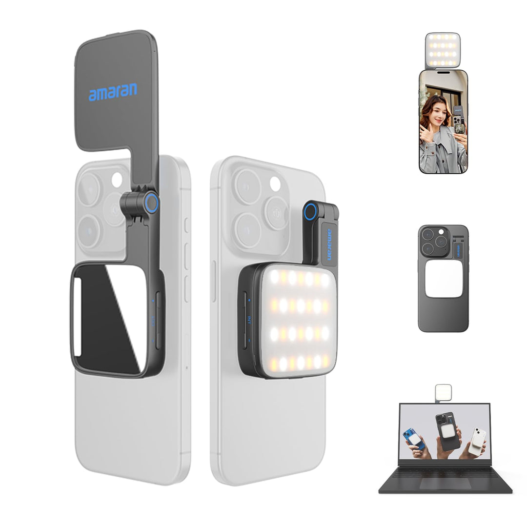 amaran Go Mini-Handylicht, Magnetische LED mit Dual-Spiegellicht, Einstellbare CCT von 2700K-6500K,