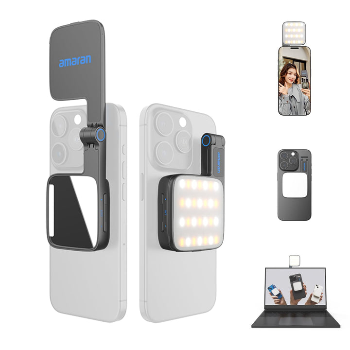 amaran Go Mini-Handylicht, Magnetische LED mit Dual-Spiegellicht, Einstellbare CCT von 2700K-6500K,