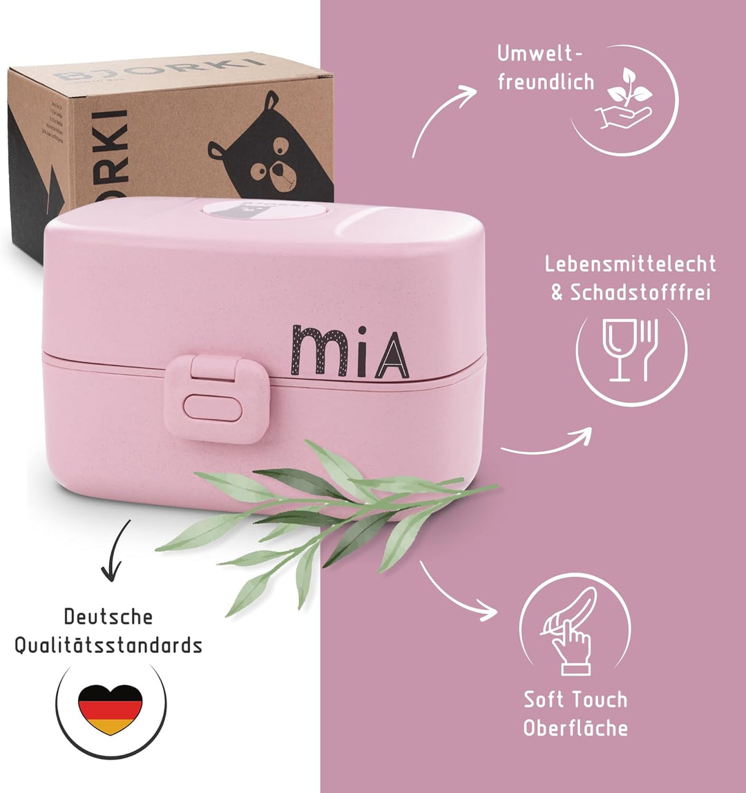 BJORKI® Bento Box für Kinder inkl. BONUS Namensticker - Auslaufsichere Lunchbox mit Fächern - Nachha
