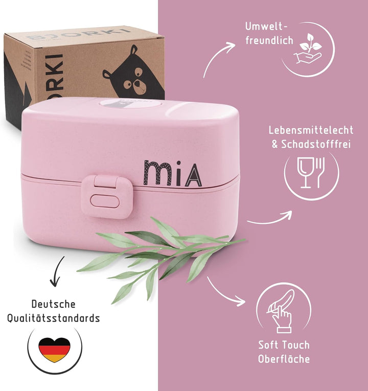 BJORKI® Bento Box für Kinder inkl. BONUS Namensticker - Auslaufsichere Lunchbox mit Fächern - Nachha