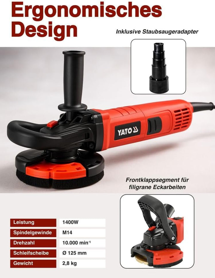Betonschleifer Betonfräse Sanierungsfräse Set 1400W | Diamantschleifer 125 mm | mit Diamantschleifto