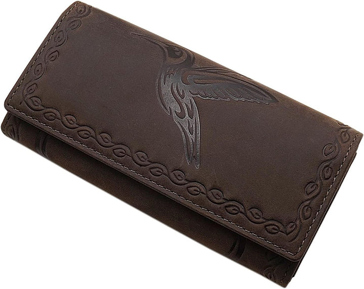 Grosse Büffel-Vollleder Damen Geldbörse / Geldbeutel / Portemonnaie / Geldtasche mit Colibri-Motiv o