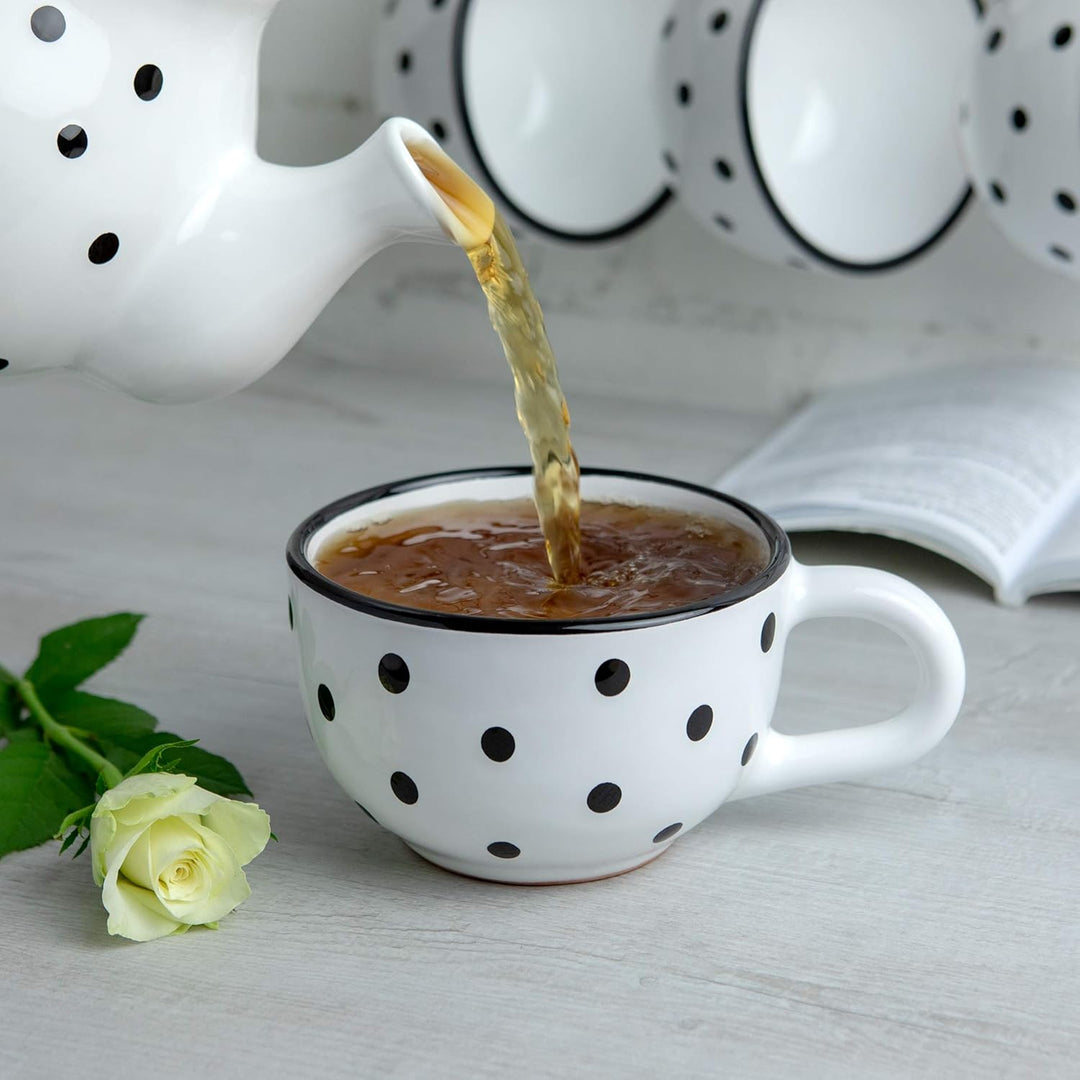 City to Cottage® - Keramik XXL Tasse 500 ml | Kaffeebecher | Weiss und Schwarz | Polka Dots | Handge