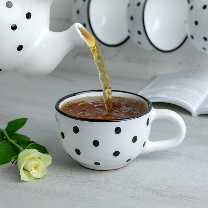 City to Cottage® - Keramik XXL Tasse 500 ml | Kaffeebecher | Weiss und Schwarz | Polka Dots | Handge